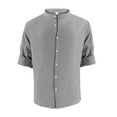 thumbnail image 3 of Paiyanr Cotton Linen Sets for Men Summer Breathable Shirts Shorts 2 Piece Outfits Solid Color Casual Stand-up Collar Long Sleeves Drawstring Waist Beach Shorts Sets, 3 of 8