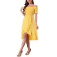 thumbnail image 4 of INSPIRE CHIC Summer Smocked Dresses for Women's Off the Shoulder Ruffle Hem Midi Dress XL Yellow, 4 of 6