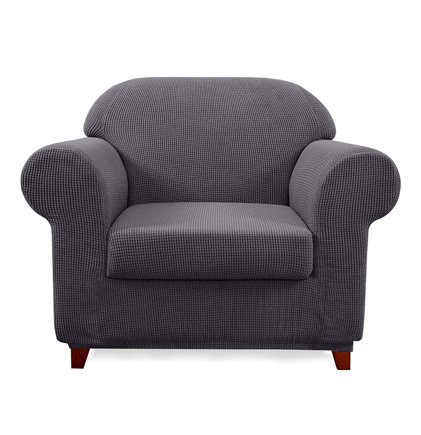 Subrtex Stretch 2-Piece Textured Plaid Loveseat Slipcover, Gray