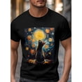 thumbnail image 3 of Men's T-Shirt,Short Sleeve Tee Shirt Casual Tops Starry Sky Cat Crew Neck T Shirts for Men, 3 of 8