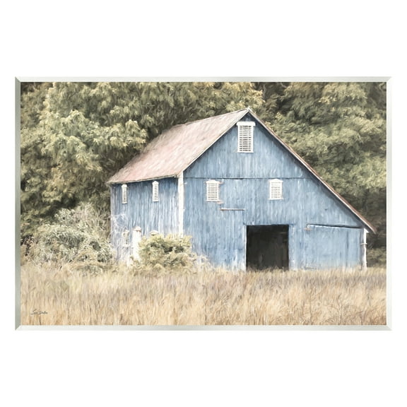 Stupell Industries Rustic Blue Barn Landscape Painting Unframed Art Print Wall Art, 15 x 10