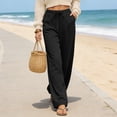 thumbnail image 6 of Miluxas Women Casual Wide Leg Pants Drawstring Waist Beach Pants Solid Loose Fit Trousers with Pockets Black, 6 of 8