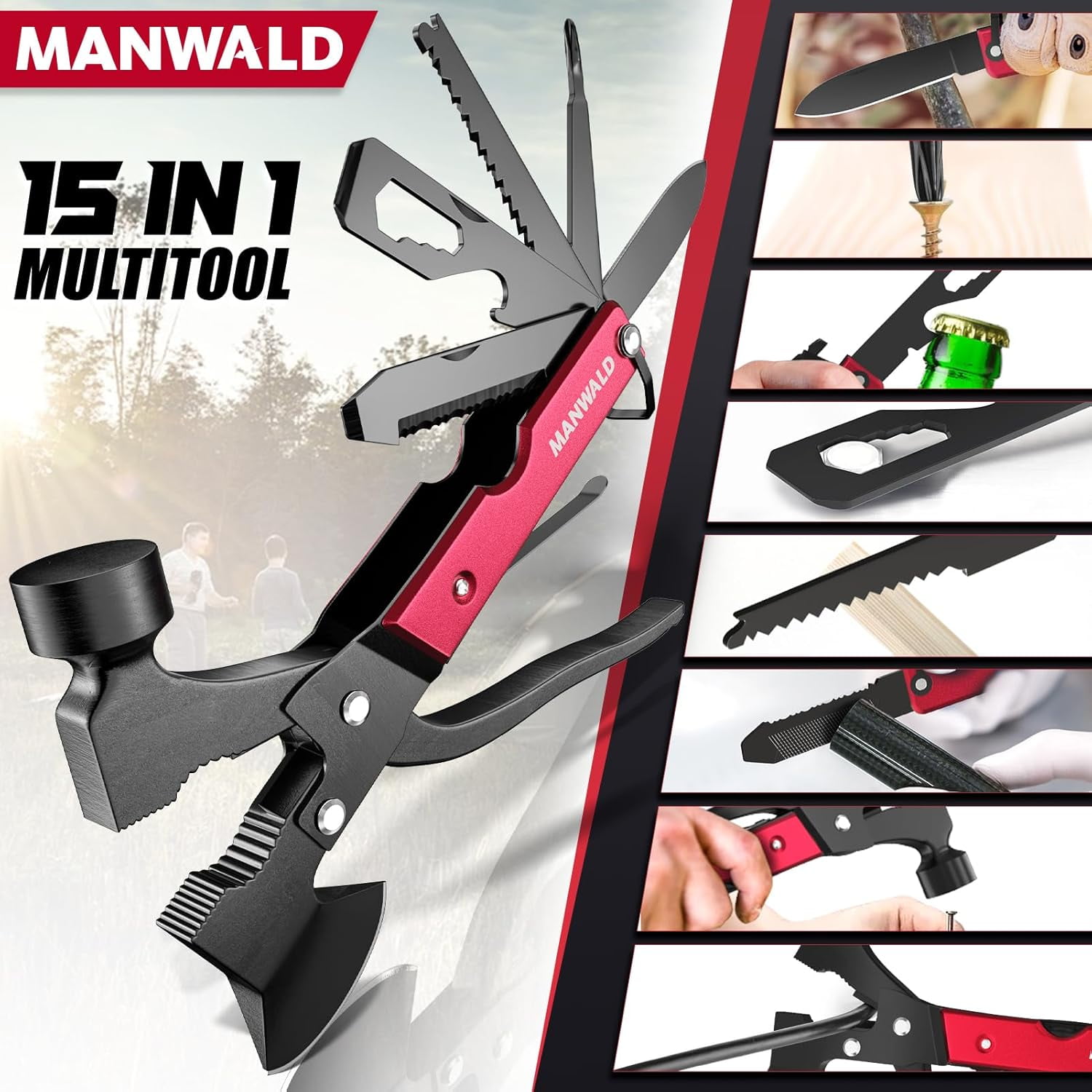 15 in 1 Multitool Axe Hatchet, Fathers Day Dad Gifts from Daughter Wife Son, Camping Accessories Survival Gear, Multi Tool for Camping Hiking Survival, Cool Gadgets Gifts for Men,Husband, Boyfriends