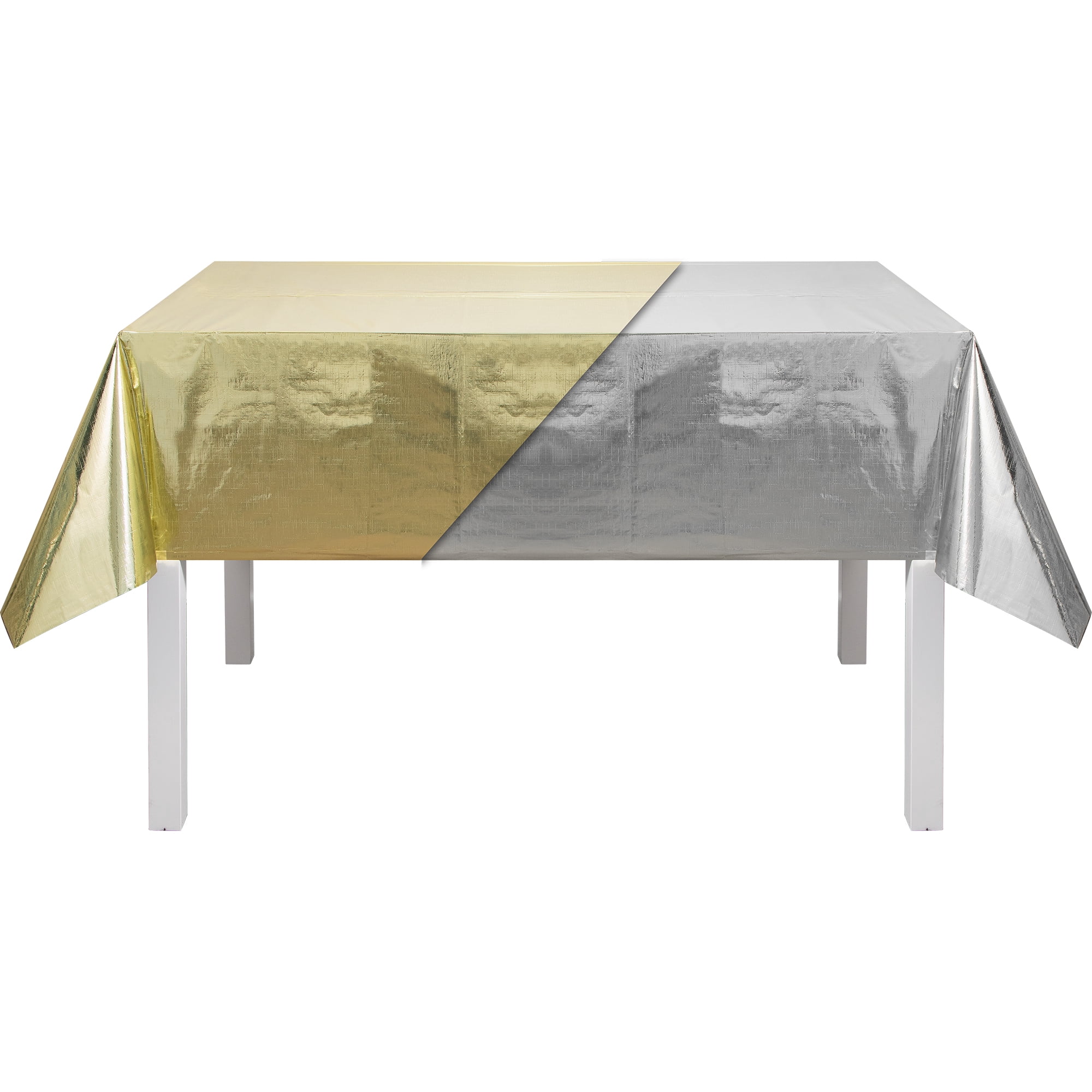 Way to Celebrate Gold Metallic Foil Reversible Tablecloth Party Supplies, 54" x 84", Disposable Plastic