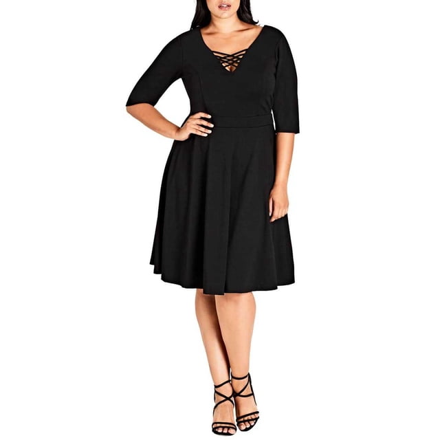 City Chic Robe Patineuse Tendance Plus Col Croisé pour Femmes, Noir, 24W