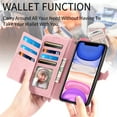 thumbnail image 2 of Dteck Case for iPhone 11,Magnetic Leather 7 Card Slots Zipper Wallet Case Shockproof Rubber Kickstand Cover with Wrist Strap, Pink, 2 of 7