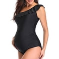 thumbnail image 2 of Star Maternity Off Shoulder One Piece Swimsuit Flounce Floral Ruffled Pregnancy Bathing Suit Black (XL, 2 of 4