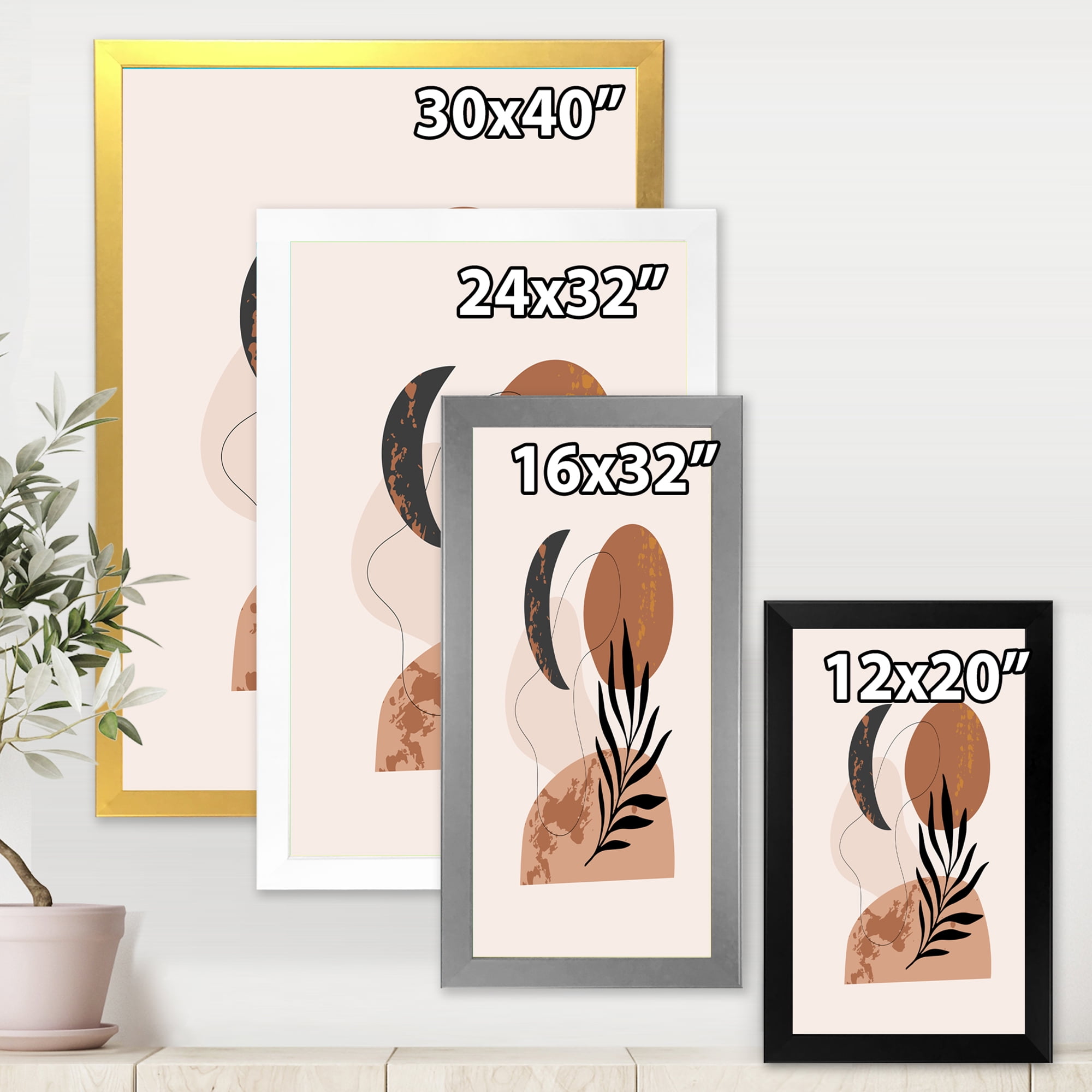 Designart 'Sun and Moon Shapes In Retro Terracotta Tones I' Modern Framed Art Print