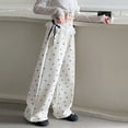 thumbnail image 2 of XEGLSBU Girls Pants Drawstring Elastic Bow Printed Sweatpants with Lace Casual Active Joggers White Size 5-6 Years, 2 of 4