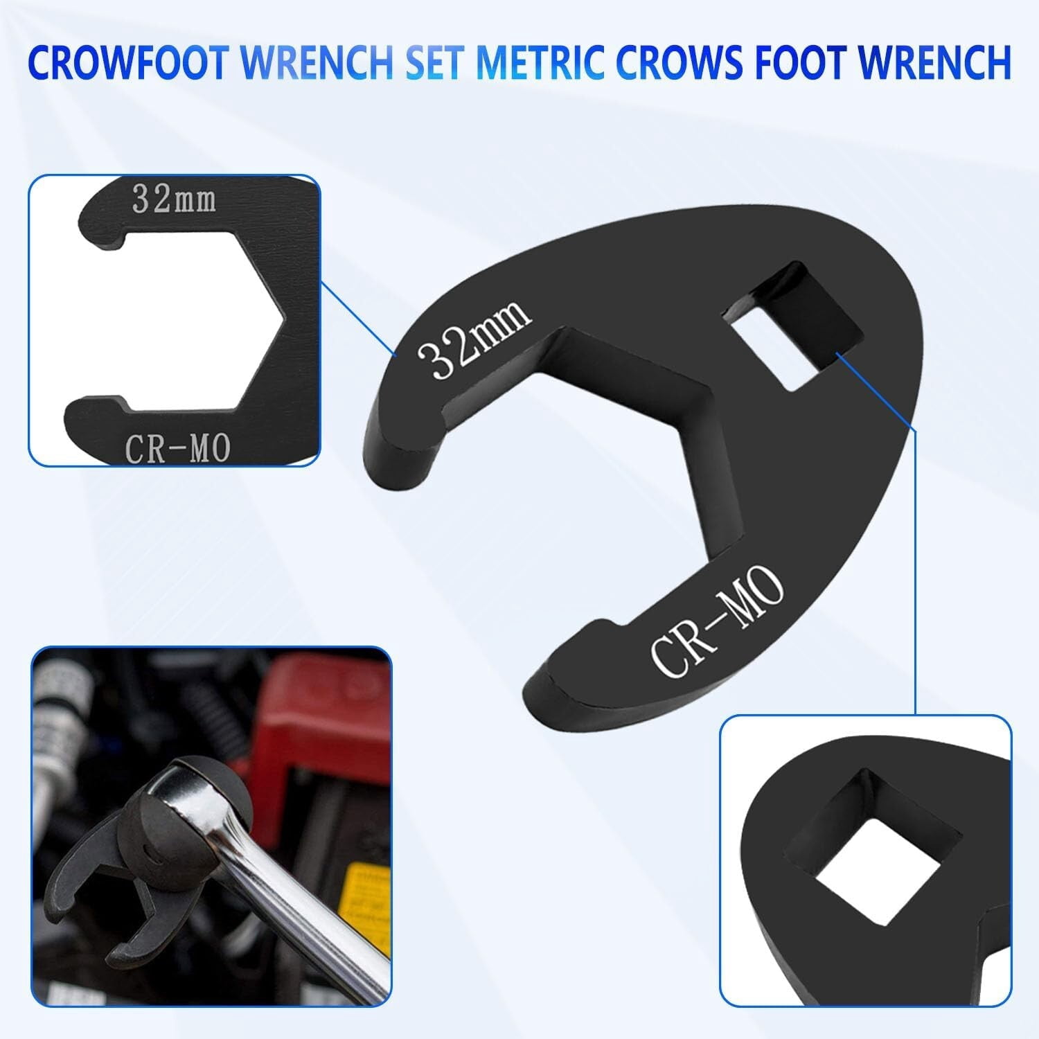 19pc Metric Crowsfeet 3/8" 1/2" Drive Spanner Socket Wrench Set Crowfoot 8-32mm