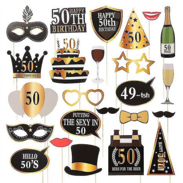 24 piezas de accesorios divertidos para fiesta de cumpleaños, suministros de 50 cumpleaños, accesorios para cámara, elementos esenciales para fiesta de celebración-Liuyue-