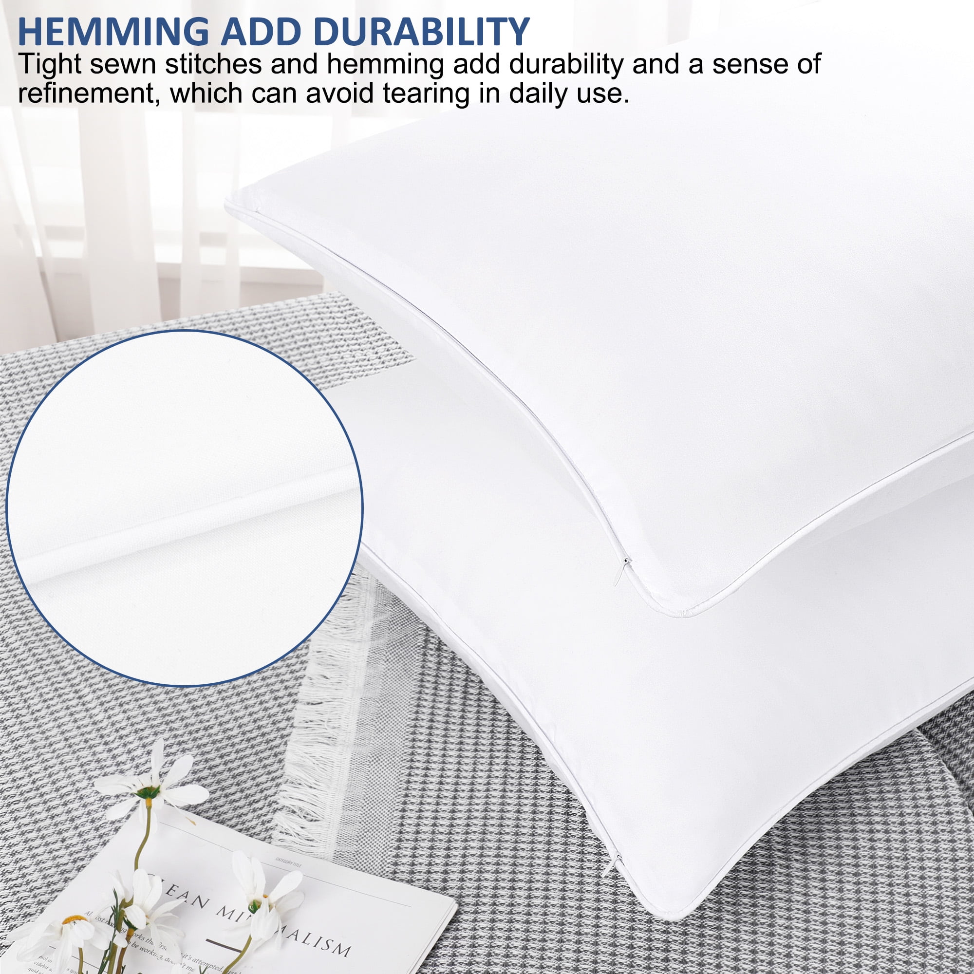 Unique Bargains 2Pcs Brushed Zipper Closure Microfiber Pillowcases White Queen