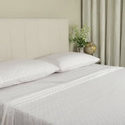 WelHome 100% Luxury Soft Cotton Percale Crisp 300 Thread Count 4-Piece King Size Deep Pocket Bed Sheets Set, 1 Fitted, 1 Flat Sheet with 2 Pillowcases, HeiQ Fresh Finish, Catarina Dots