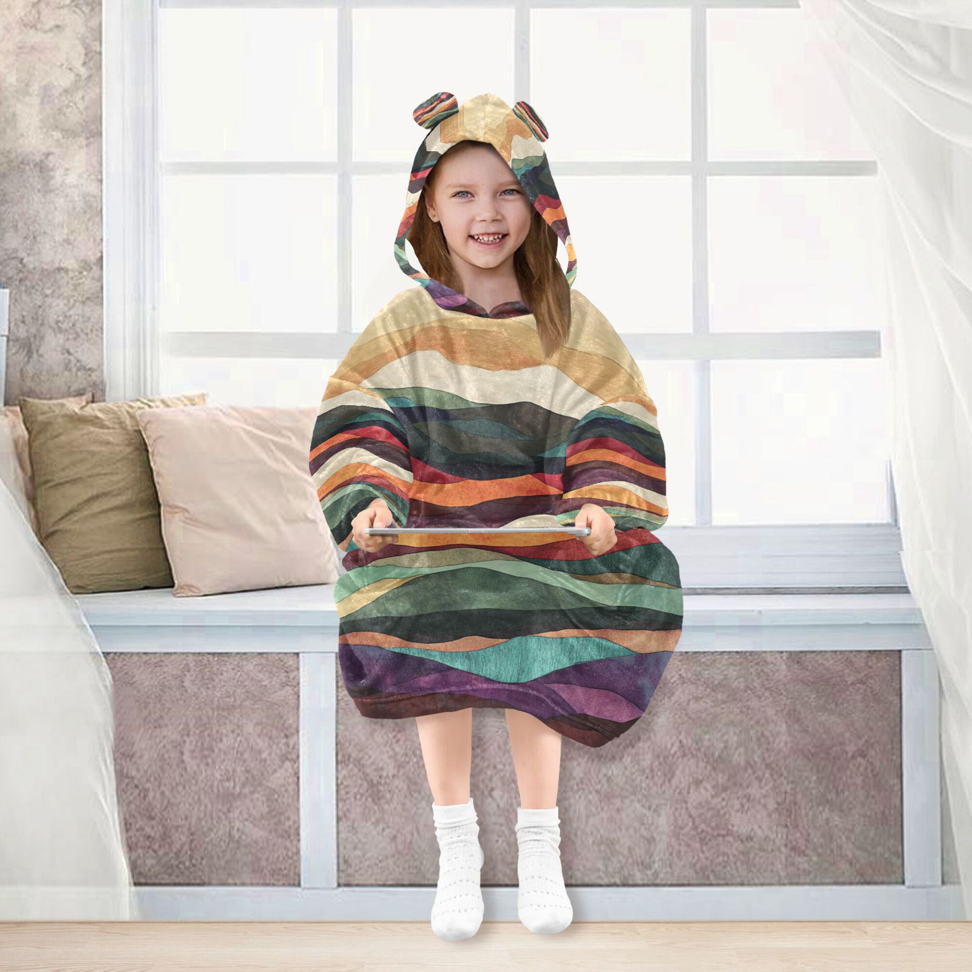 FORMRS Wearable Blanket Hoodie with Sleeves for Kids Cozy Flannel Sweatshirt, Artistic Desert Pattern