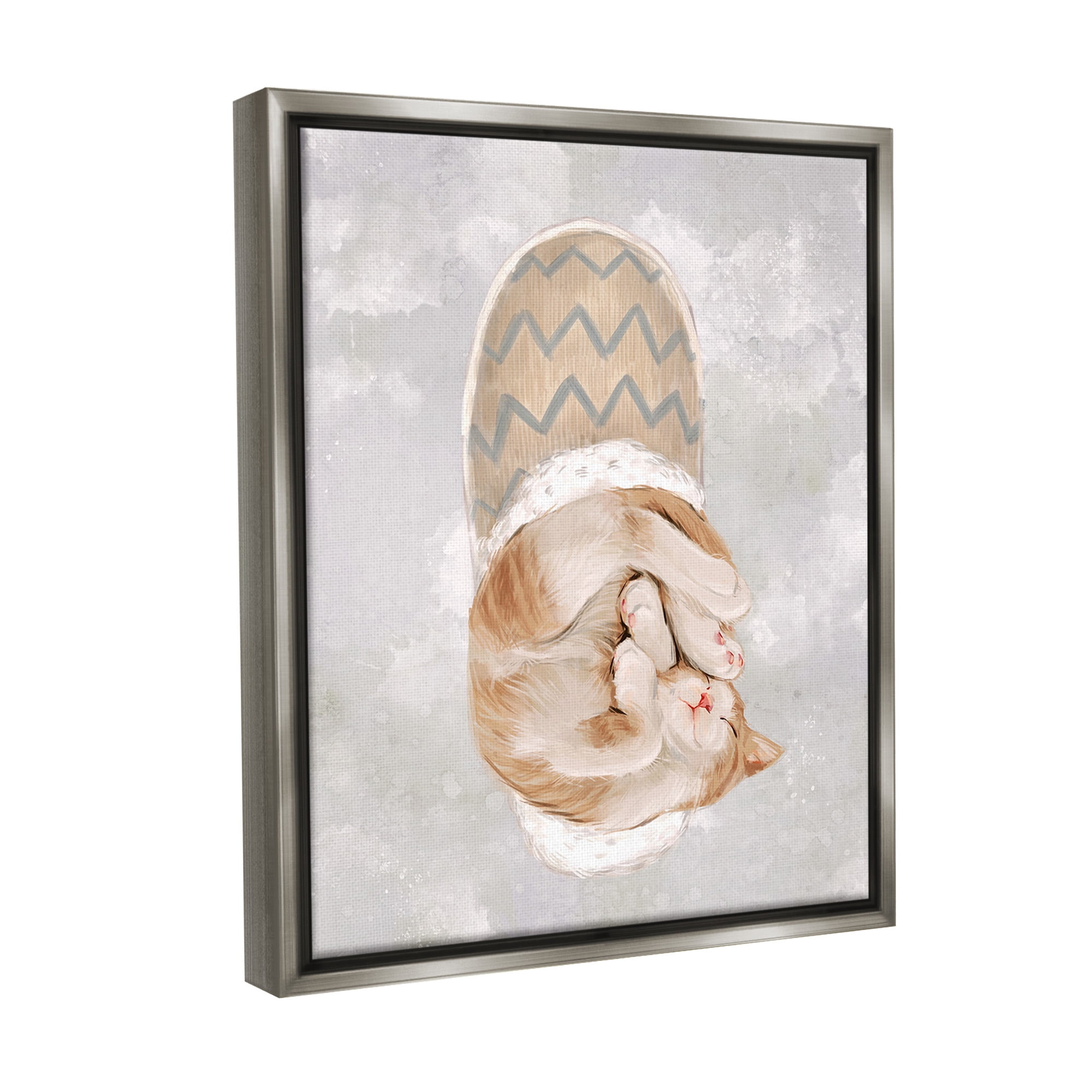 Stupell Industries Kitten Sleeping in Slipper Animals & Insects Painting Gray Floater Framed Canvas Art Print Wall Art, 25 x 31