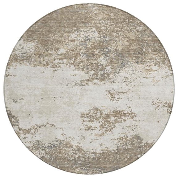 HomeRoots 599528 8 ft. Taupe & Beige Round Abstract Washable Indoor & Outdoor Area Rug