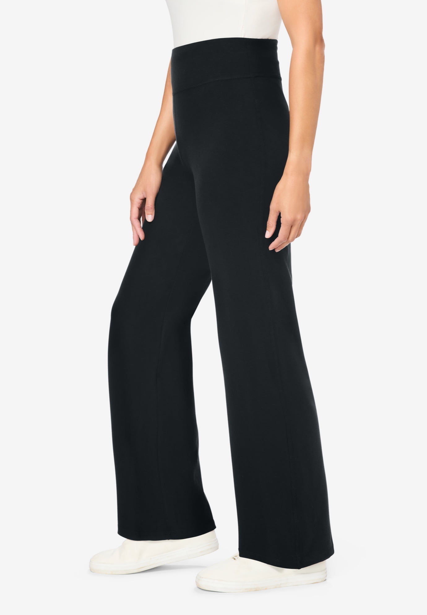 Plus Size Stretch-Cotton Knit Pull-On Wide-Leg Leggings - image 3