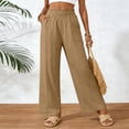 thumbnail image 2 of larppty Women Linen Pants Summer Wide Leg Pants Boho Elastic Waist Pant Flowy Beach Pant with Pockets（Brown， S）, 2 of 8