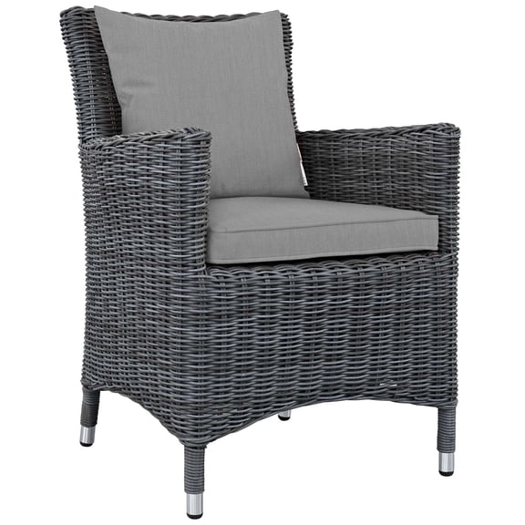 Modern Contemporary Urban Design Outdoor Patio Balcony Garden Furniture Side Dining Chair Armchair, Sunbrella Rattan Wicker, Grey Gray