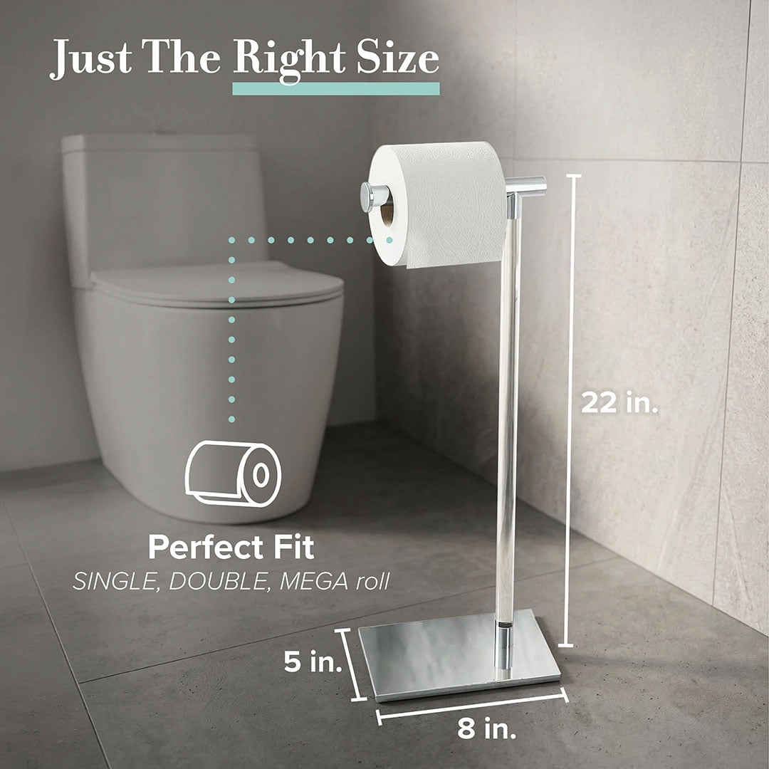 Gatco Square Freestanding Toilet Paper Holder with Weighted Base, Crystal Clear Acrylic/Chrome