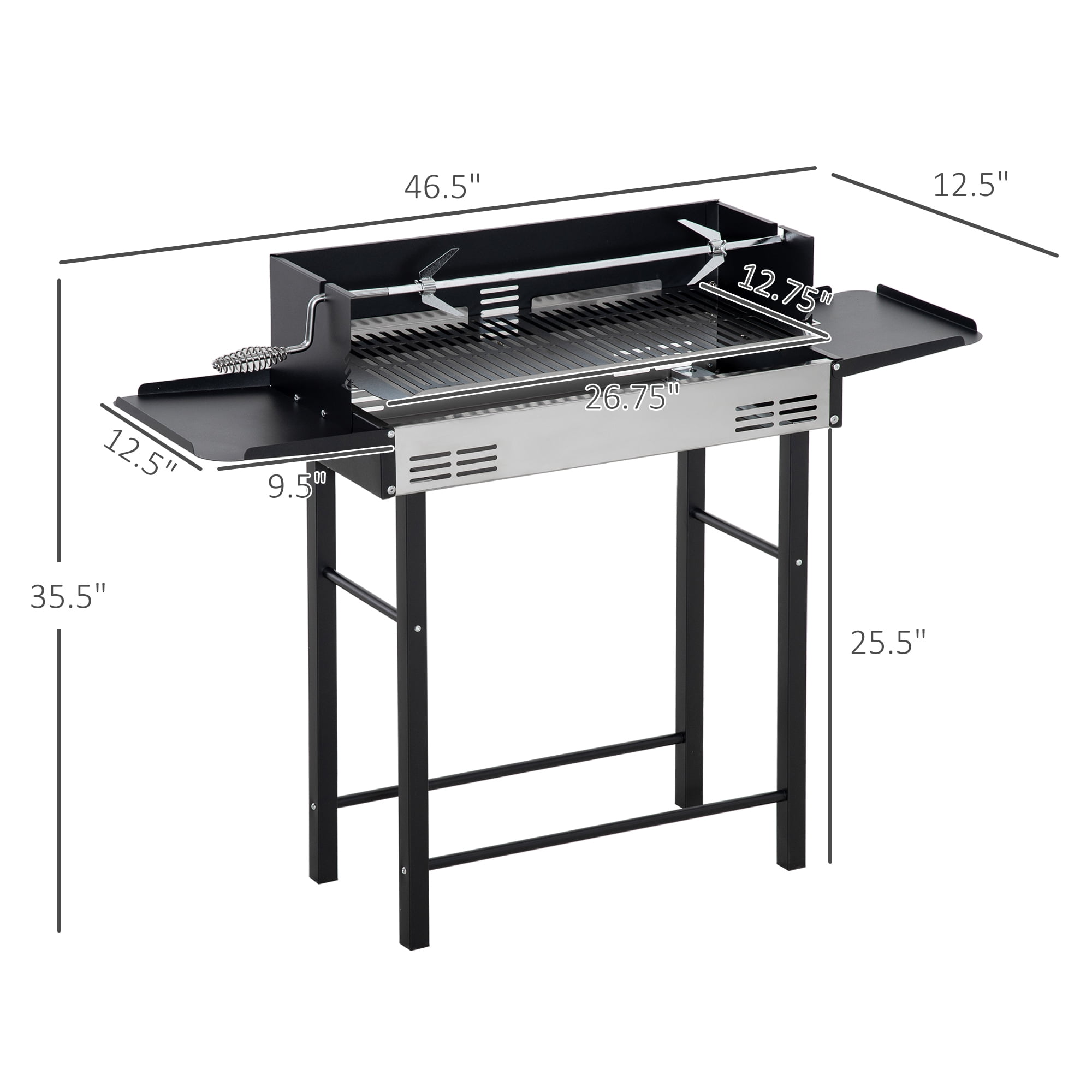 Outsunny BBQ Rotisserie Grill, Charcoal Split Roaster, Black