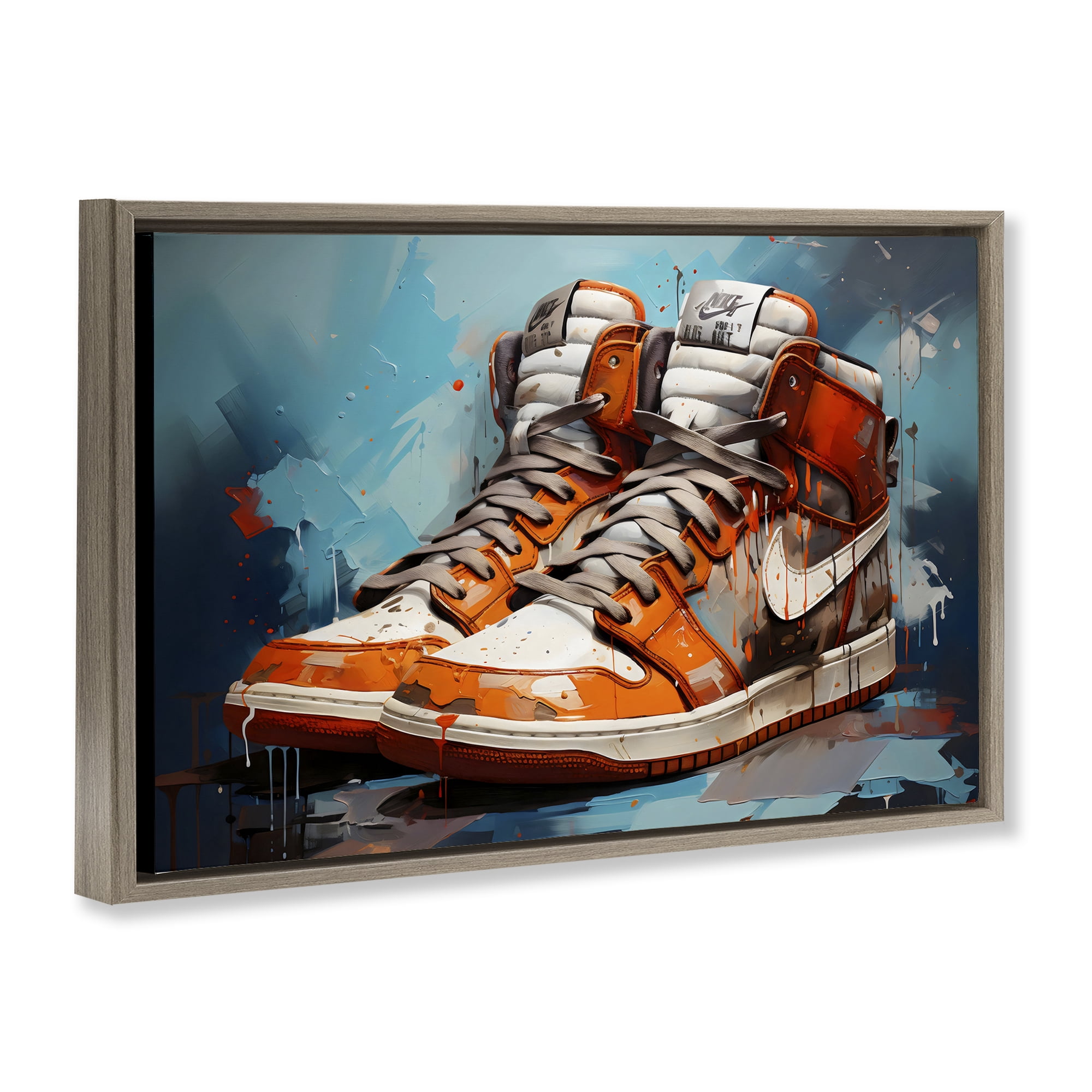 Stupell Industries Red & White Sneakers Splash Brown Framed Floater Canvas Wall Art, design by Creative Studio