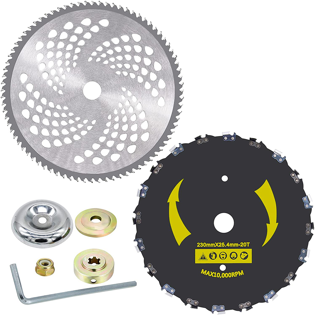 HXXF 9" x 20T Chainsaw Tooth Brush Cutter Blade & 10" x 80T Carbide Tip