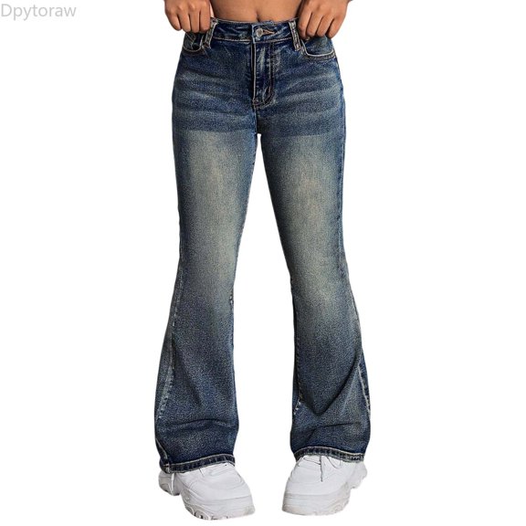 Dpytoraw Teen Girls Fashion Stretch Flare Denim Jeans, Stylish Casual Pants with Comfort Fit for Daily Wear Blue Size 8-9 Years