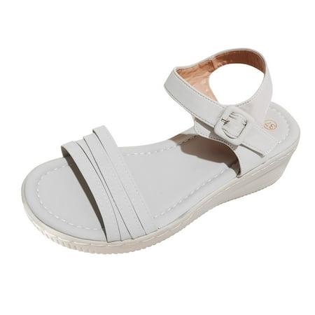 

adviicd Platform Sandals for Women Bare Women s Sandals Ladies Fashion Solid Color Leather Strap Combination Buckle Open Toe Wedge Womens Slip on Sandals