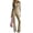 Khaki, variant on Women's 2 Piece Sets Long Sleeve V Neck Crop Tops and Elastic High Waist Wide Leg Pants Causal Athletic Outfits, M
