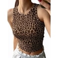 thumbnail image 2 of Women Leopard Print Crop Tank Top Sleeveless Slim Crew Neck Shirts Casual Cheetah Going Out Top Dark Brown S, 2 of 9