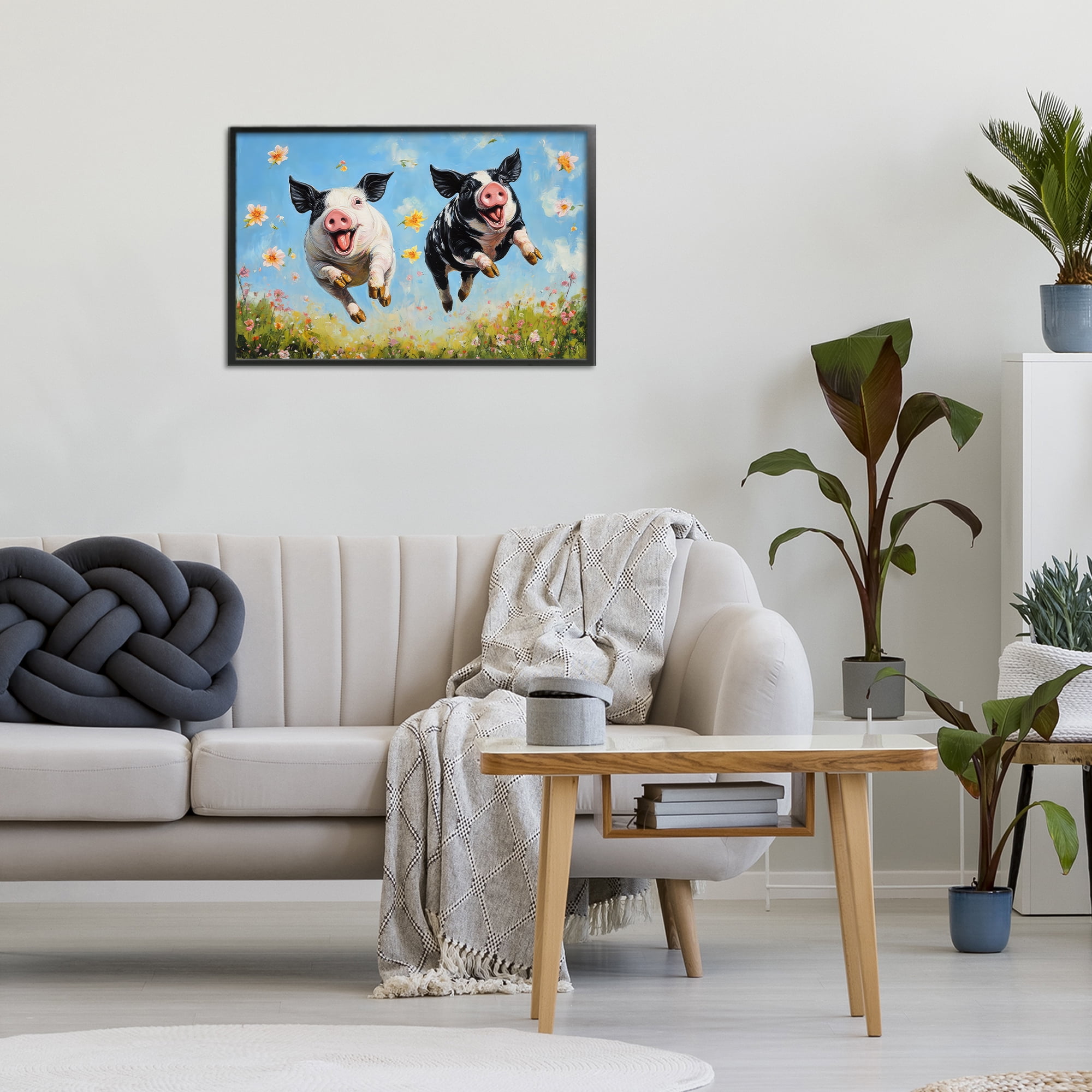 Stupell Industries Flying Pigs & Flowers Black Framed Giclee Art, design by The Wands Want