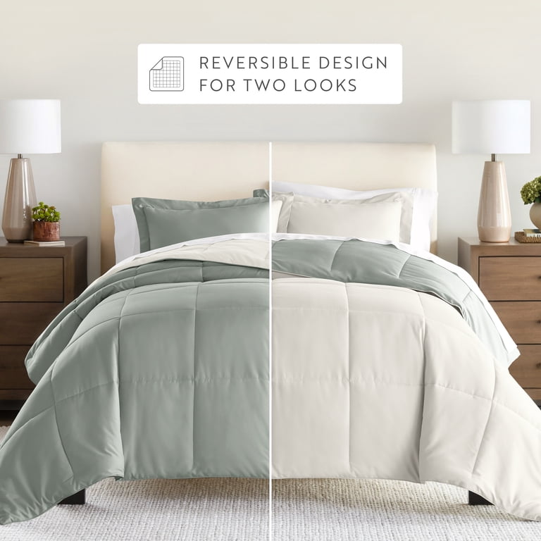 Ienjoy Home Kaycie Gray Meadow Floral Reversible Comforter Set – King With 2 Shams – All Season