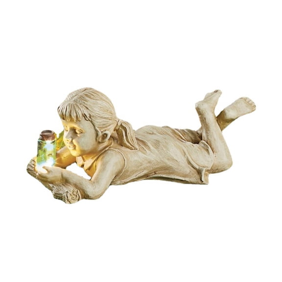 AYYUFE Garden Sculpture Solar Lighted Kid Design Resin Vintage Boy Girl Statue for Patio