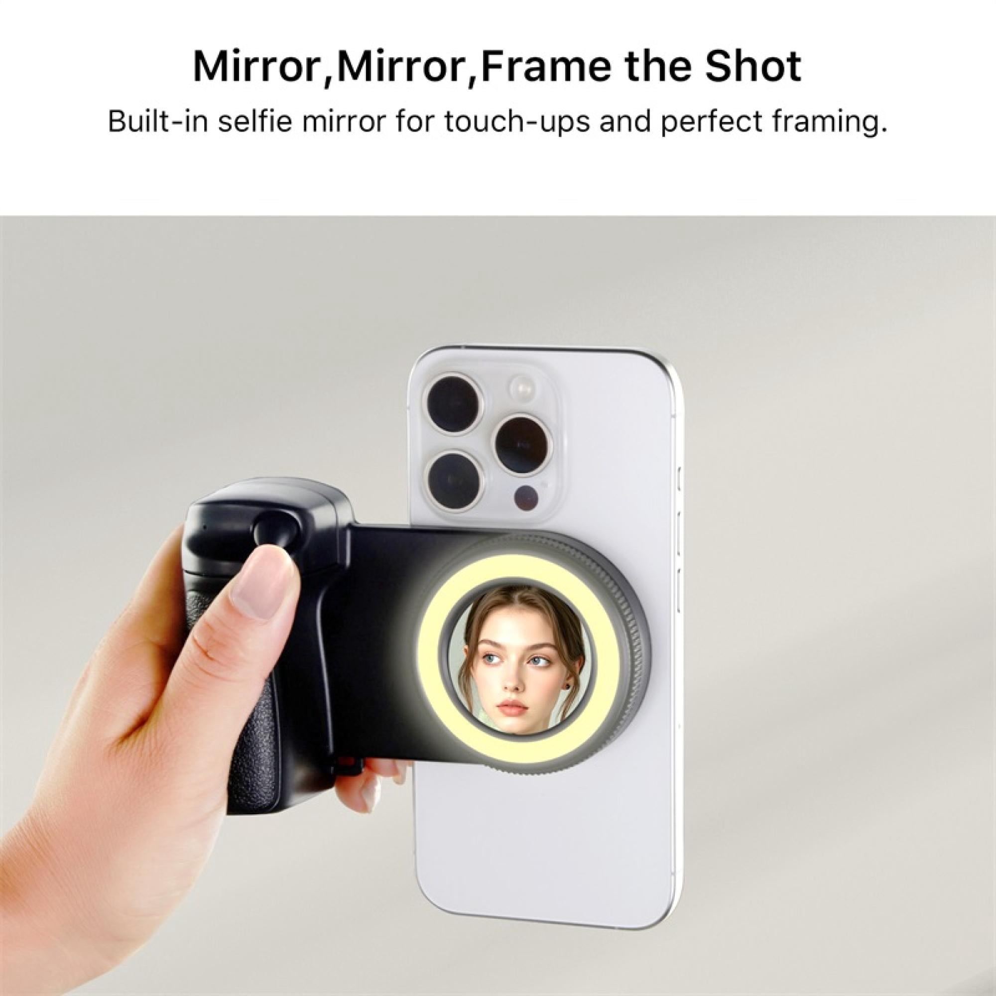 FlashBack Ring Light Shutter Grip with Wireless Shutter, Adjustable LED, and Magnetic Attachment – Black – Compatible with iPhone & Android