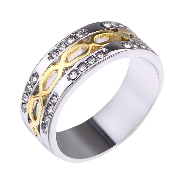 Anillos para mujer, regalos para mujer, accesorios punk para hombre, chapado en oro, diamantes de imitación en dos tonos, anillo A