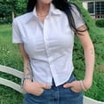 thumbnail image 5 of Women White Blouse Basic Short Sleeve Crop Shirts Korean Sexy Summer Tops Female, 5 of 9