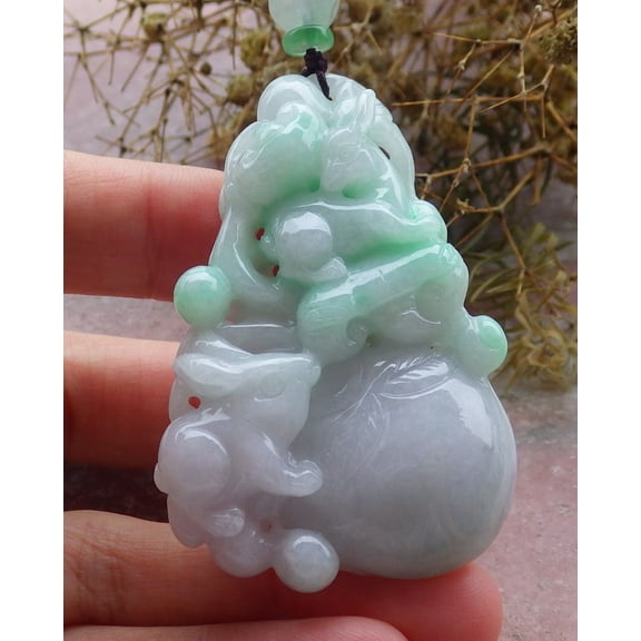 Certified Green Burma 100% Natural A Jade jadeite Pendant Rabbit Ruyi Necklace 662958 TN