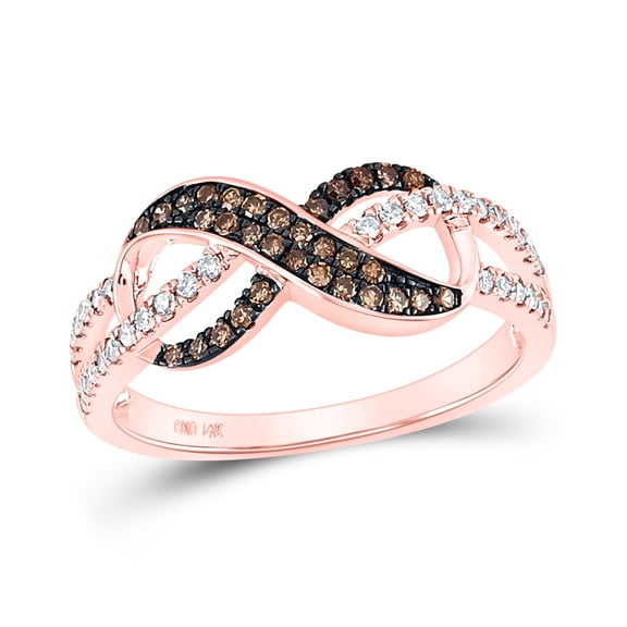 14K Rose Gold Womens Round Brown Diamond Infinity Ring 1/3 Cttw, Womens Size: 5-10