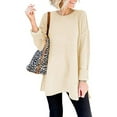 thumbnail image 1 of DPTALR Women's O-Neck Pullover Casual Solid Color Side Slit Loose Top Blouse, 1 of 5