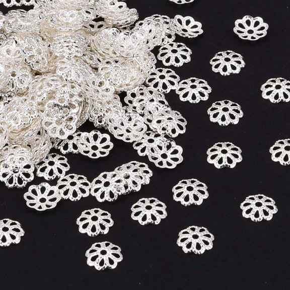 10g Silver Color Plated Brass Bead Caps Multi-Petal 6mm in diameter 1.5mm thick Hole: 0.8mm