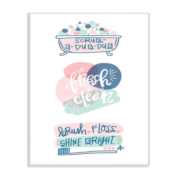The Stupell Home Decor Collection Pink and Blue Scrub A Dub Dub with Bath Tub and Toothbrush Illustrations Wall Plaque Art