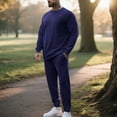 thumbnail image 4 of BXJX Men's Fleece-Lined Sweatsuit- Fall Pullover Crewneck Casual Crewneck Sweatshirts and Elastic Waist Sweatpants with Pockets Navy Size S, 4 of 8