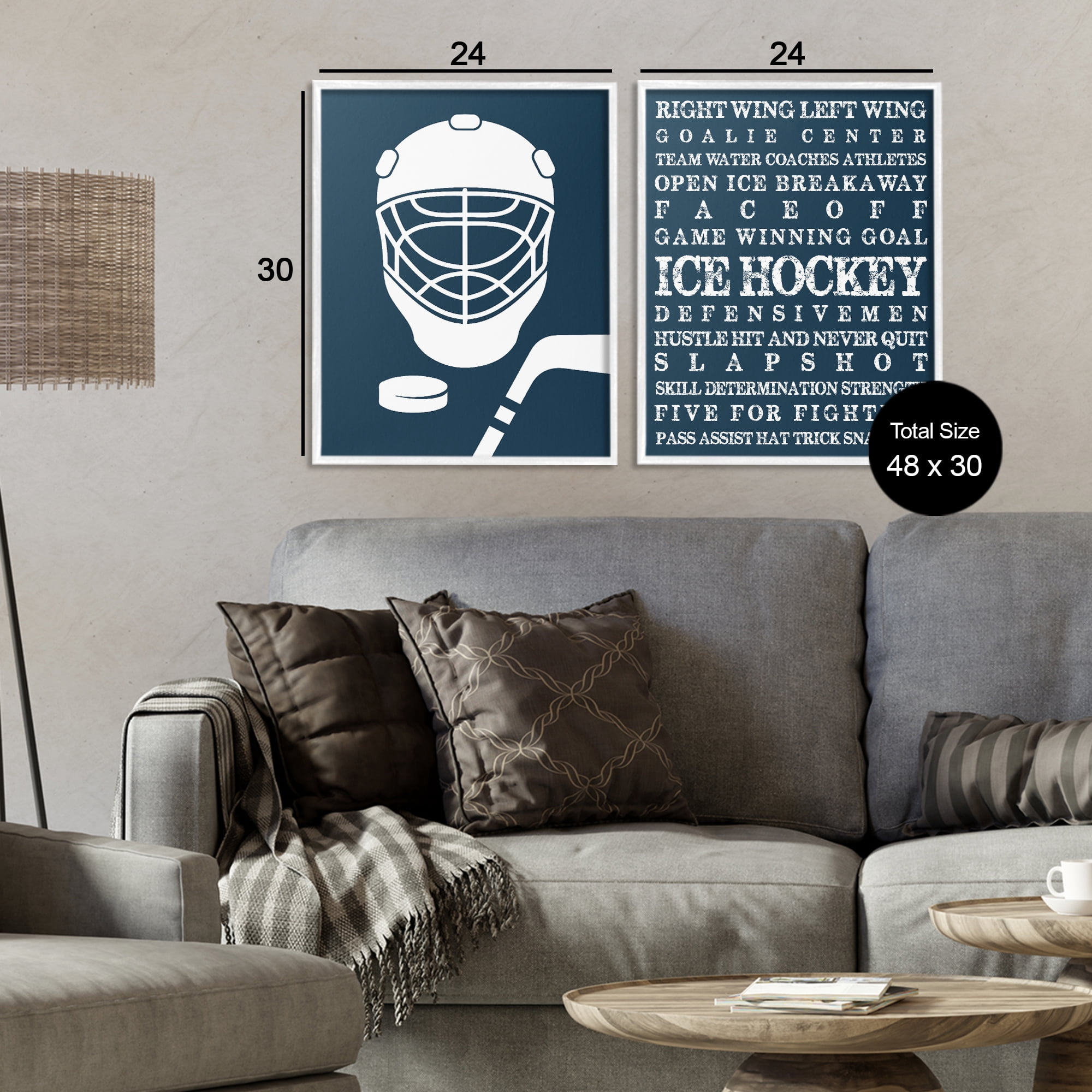 Stupell Industries Hockey Equipment & Phrases 2 Piece White Framed Giclee Art Set, design by Melody Hogan