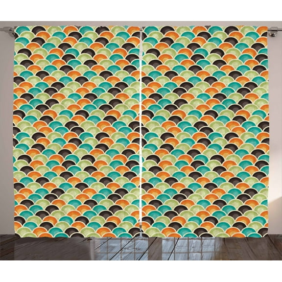 Ambesonne Geometric Curtains 2 Panel Set, Colorful Half Circles, 108" x 63", Multicolor