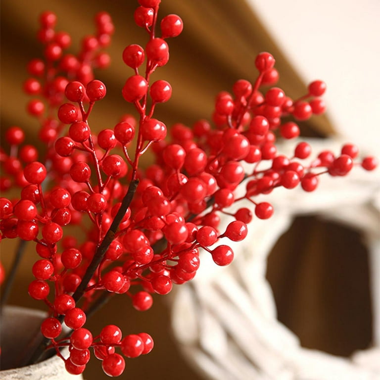 1/30 Branches with 14 heads Artificial Berries Branch Flowers Bouquet Red  Holly Berry Stamen Plants Christmas Party Home Decor - AliExpress
