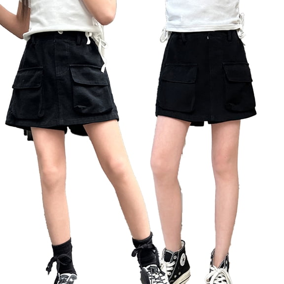 LYMAYTER Girls Summer Denim Skirt High-Waisted Shorts Fitted A-Line Large Pockets for 5-16Y Teens
