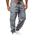 thumbnail image 4 of Cargo Sweatpants for Men with Cuffed Hem Drawstring Solid Color Pants Elastic Waist Comfortable Jogger Outdoor Pants, 4 of 7