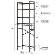 Biemlerfn Over The Toilet Storage Shelf, 4-Tier Wooden Bathroom Organizer Adjustable Saver Space Rack with Toilet Paper Holder, Vintage Brown