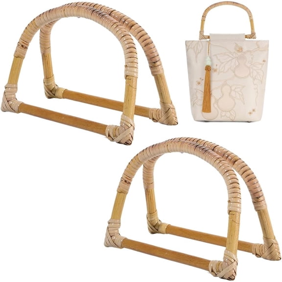4Pcs D Shaped Wooden Bag Handles Purse Handle Replacement Rattan Goldenrod Wood D Ring Handbag Accessories for DIY Beach Straw Bags Canvas Macrame Crocheted Handbags Purse Making Supplies